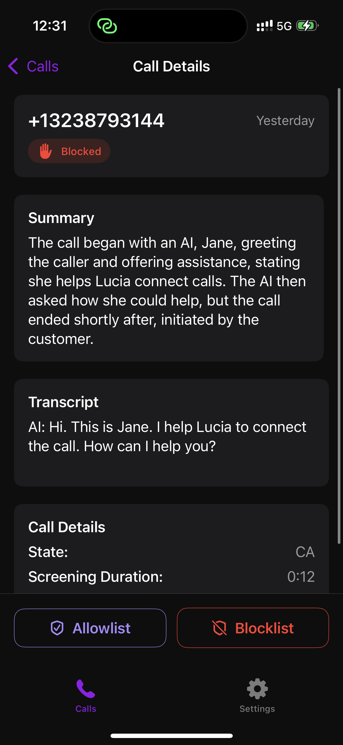 Spam call blocked